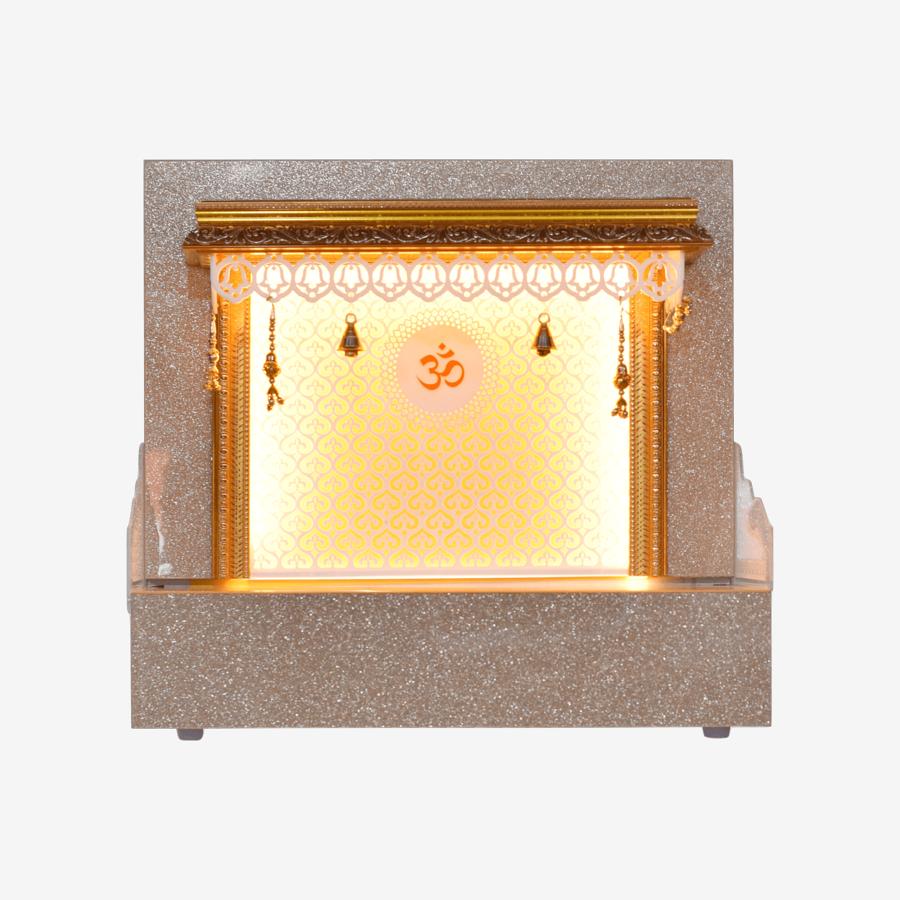 2 Feet Golden Sparkle Finish Wooden Pooja Mandir for Home