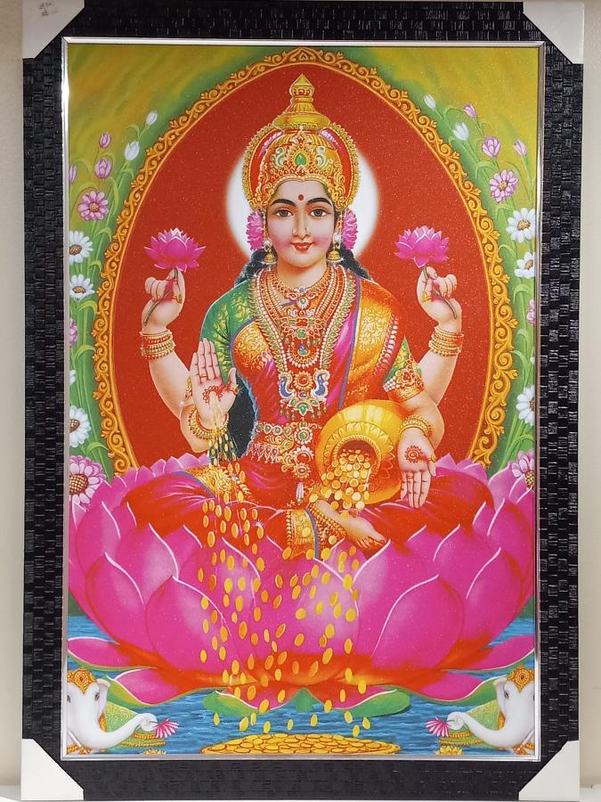 Beautiful Wooden Framed Canvas Print Picture of Maa Lakshmi # 1 - 23 x 33"