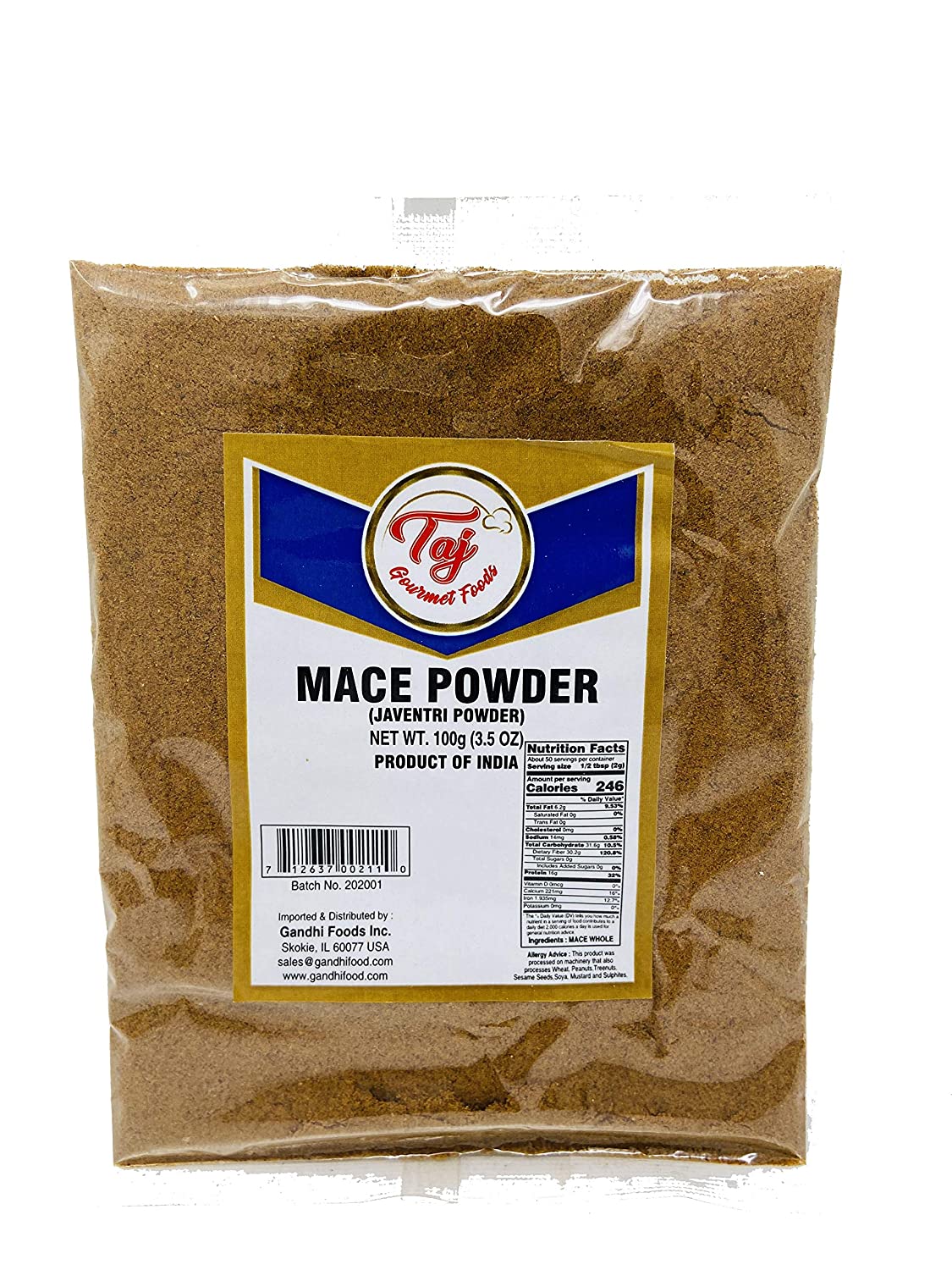 TAJ Premium Indian Mace Powder (Javathri Ground), 3.5-Ounce