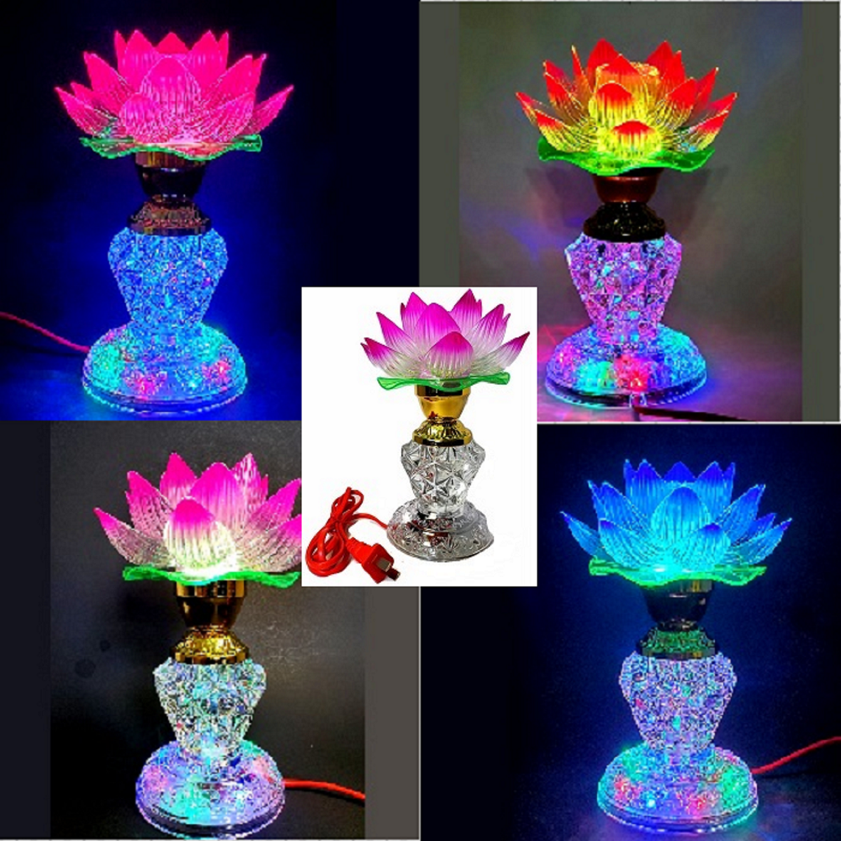 ALL IN ONE Color Changing 8" LOTUS LIGHT LAMP Home Decor,Temple,Gift ALL IN ONE Color Changing 8" LOTUS LIGHT LAMP Home Decor,Temple,Gift