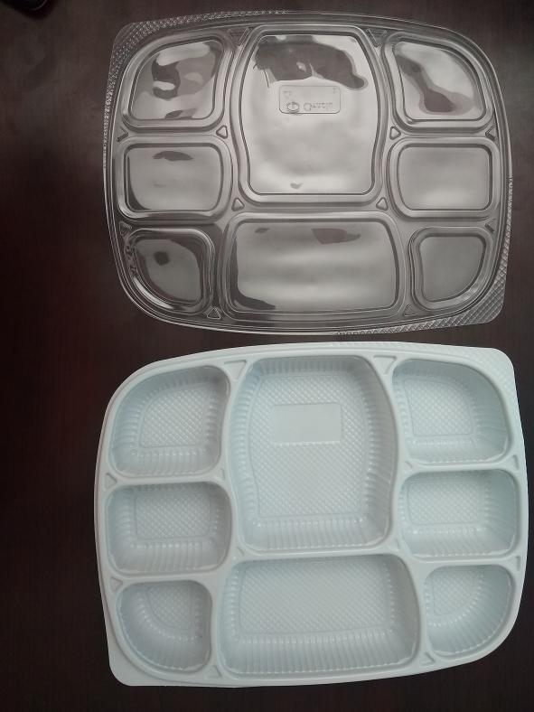 8 Compartment Plate (Thali ) w/ Lid, 10 Pcs To go Container Thali - White  #40885