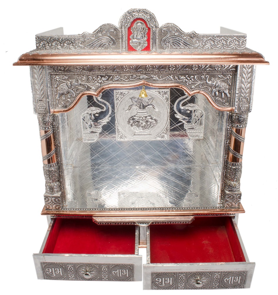Puja Mandir - Wooden Oxidized Hindu Temple 25" Silver Mandir Puja Mandir - Wooden Oxidized Hindu Temple 25" Silver Mandir