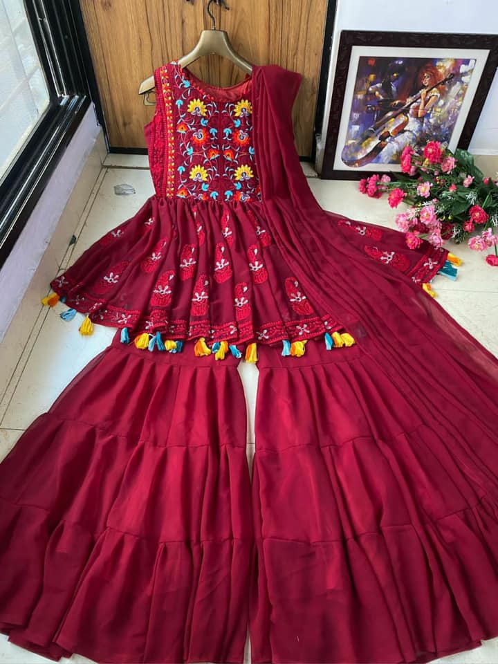 Ishin Floral Pure Cotton Short Kurti with Sharara - Absolutely Desi