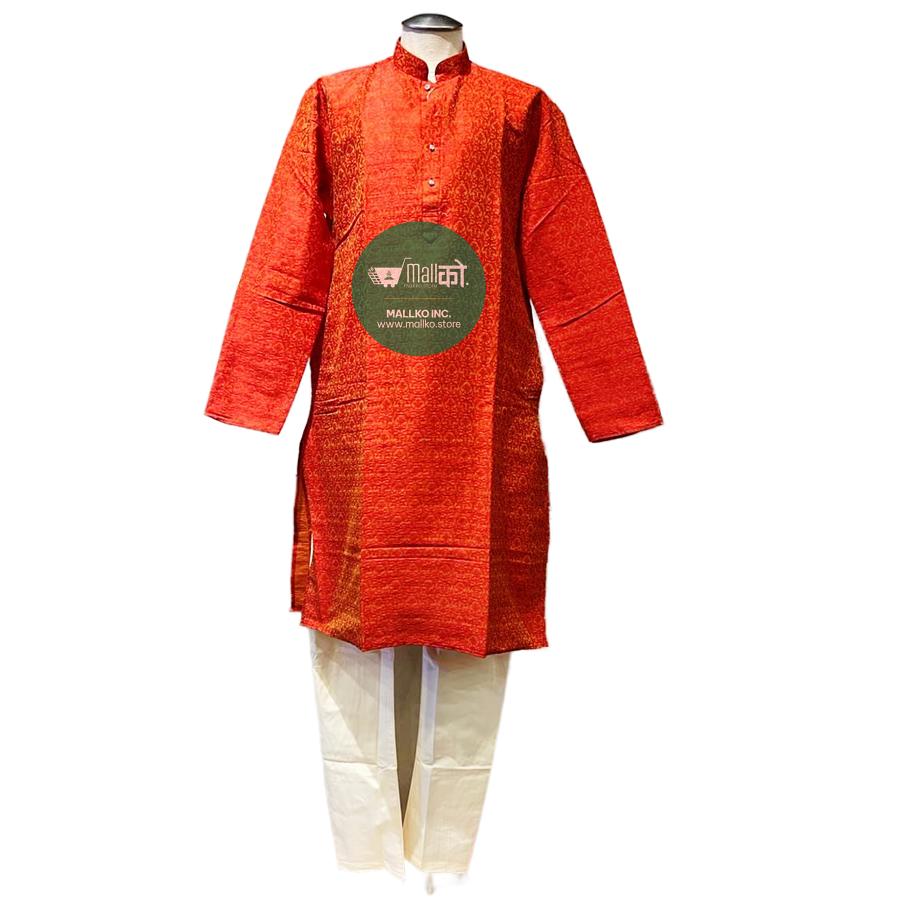 Orange and Cream / Banarasi Silk Hitesh Kurta Pajama Set (M-L) Orange and Cream / Banarasi Silk Hitesh Kurta Pajama Set (M-L)