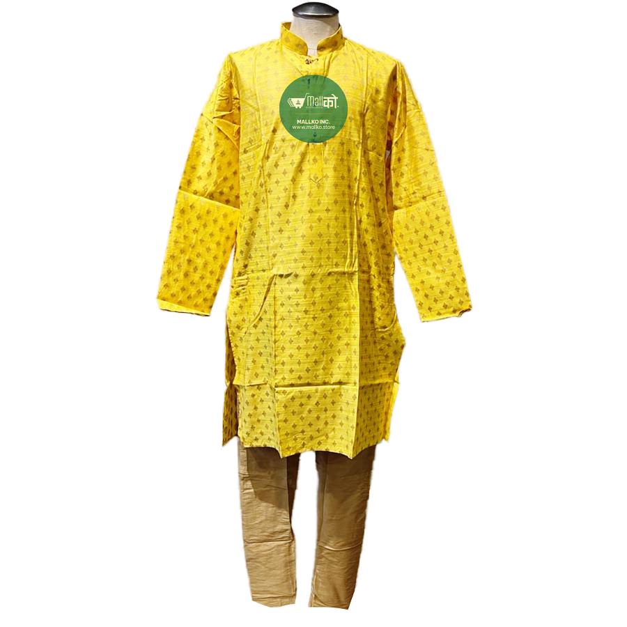 HITESH KURTA PAJAMA SET (Yellow & Gold / Cotton Silk Mix) - (L) HITESH KURTA PAJAMA SET (Yellow & Gold / Cotton Silk Mix) - (L)