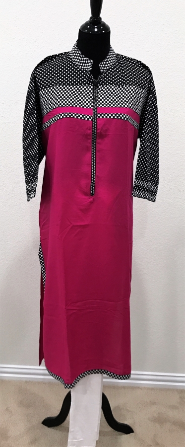 Polka Dots Pink Kurti with Diamond Zip & Leggings (XL)
