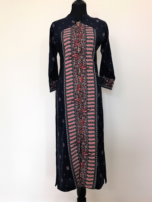 Navy Blue Printed Rayon Kurti (S)