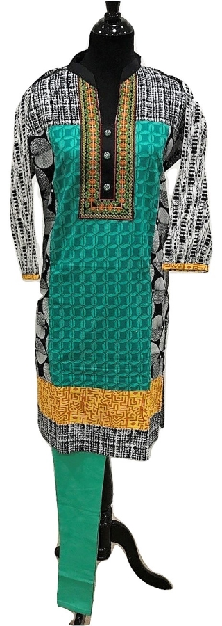 Trendy Knee Length Yellow and Green Kurti with Leggings (XL)