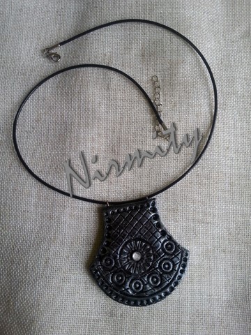 Indian tribal motif antique silver clay necklace