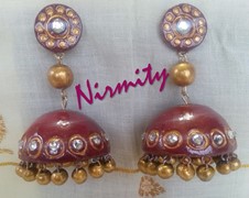 Burgundy "Jhumka" Chandelier clay earrings