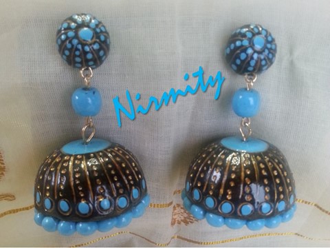 Terracotta inspired light blue and black "Jhumka" earrings