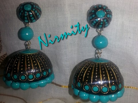 Terracotta Jhumka Earring in Turquoise Color