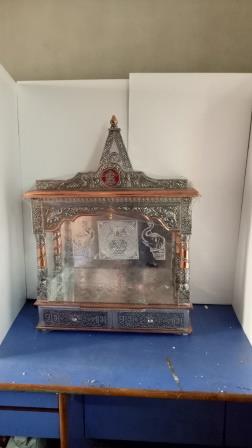 Small Carved Aluminum Copper Puja Temple (OPEN) 24 X 09