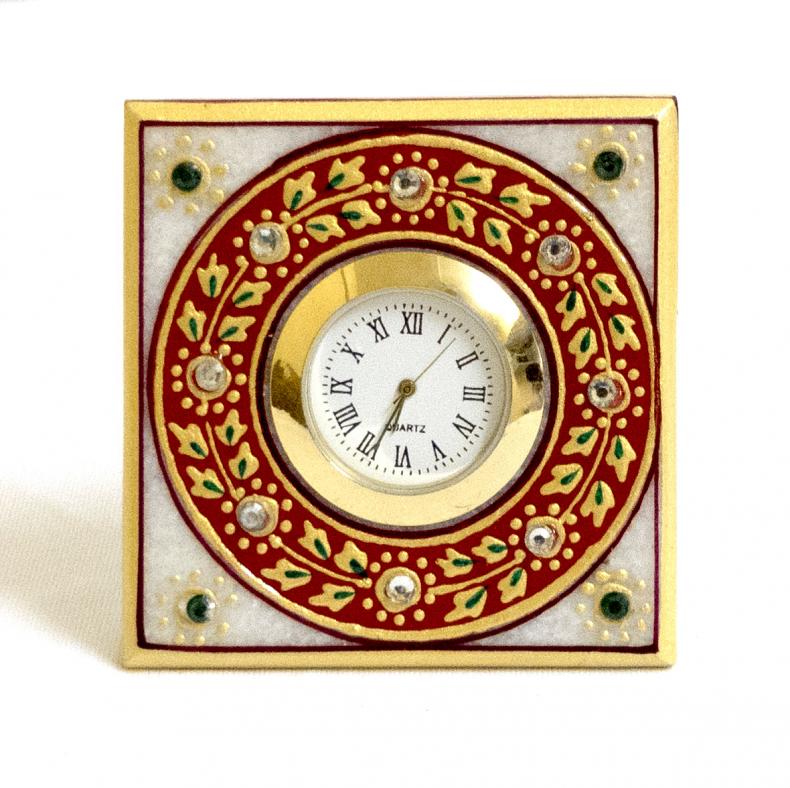 Marble Table Square Handcrafted Decorative Clock for Gift & Decor