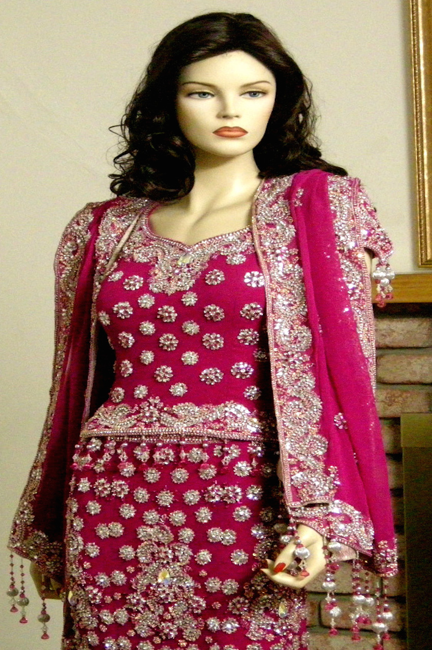 Hot Pink Pure Georgette Lehenga Choli, Dupatta w/ Heavy Stone Work Hot Pink Pure Georgette Lehenga Choli, Dupatta w/ Heavy Stone Work