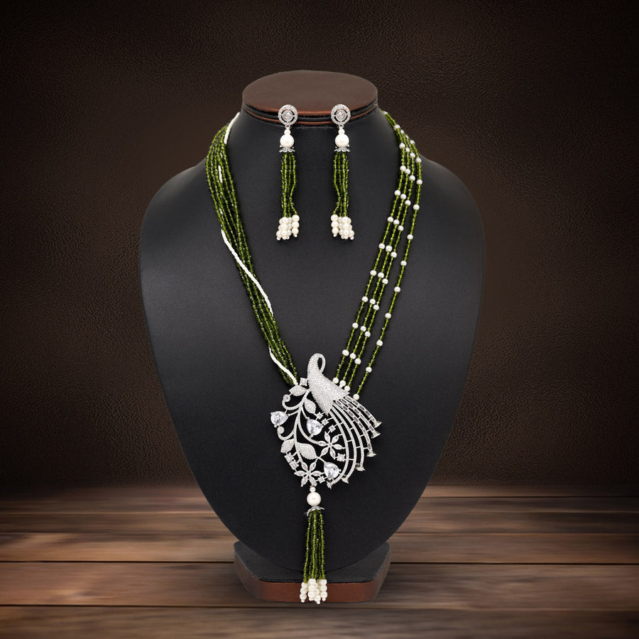 Mehandi Green Color American Diamond Premium Necklace Set 
