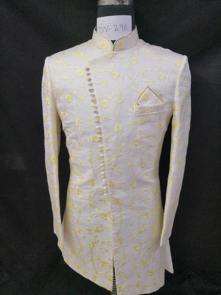 JUTE SILK BEIGE/CREAM INDO WESTERN SHERWANI \w PAJAMA PANTS 40-42 JUTE SILK BEIGE/CREAM INDO WESTERN SHERWANI \w PAJAMA PANTS 40-42