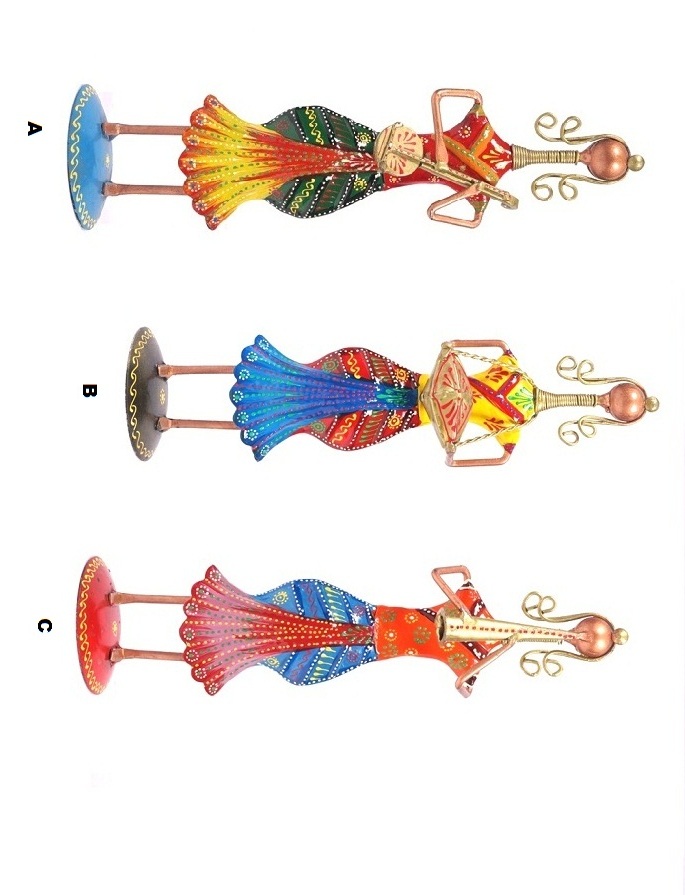 Rajasthani Metal Emboss Painting Lady Musician Dolls Showpiece Figurine Rajasthani Metal Emboss Painting Lady Musician Dolls Showpiece Figurine