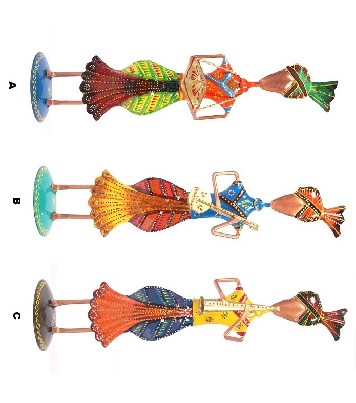 Rajasthani Metal Emboss Painting Musician Men Dolls Showpiece Figurine 