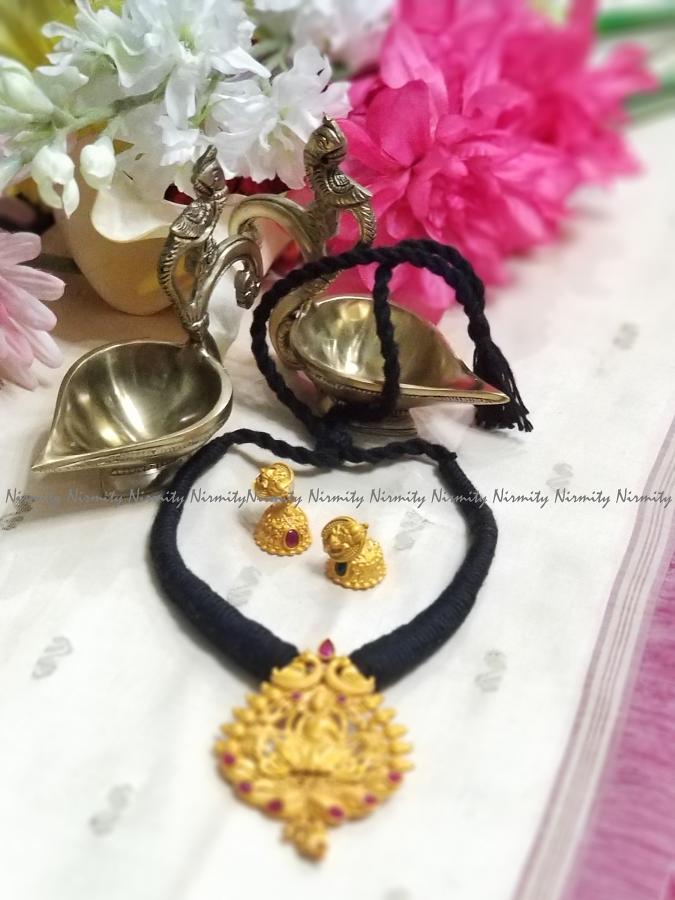 Black thread and gold balls necklace - Indian Jewellery Designs