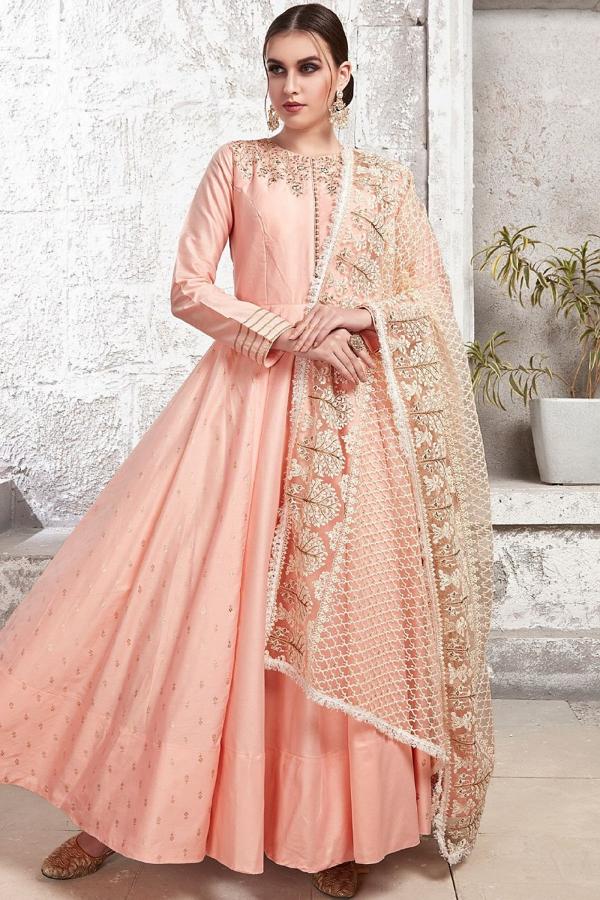 Peach Color Party Wear indo western Plazo Suit :: ANOKHI FASHION