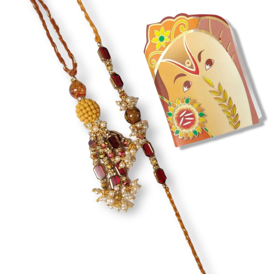 Supreme Lumba Rakhi With Antique Crystal and Beads + Roli & Chaval