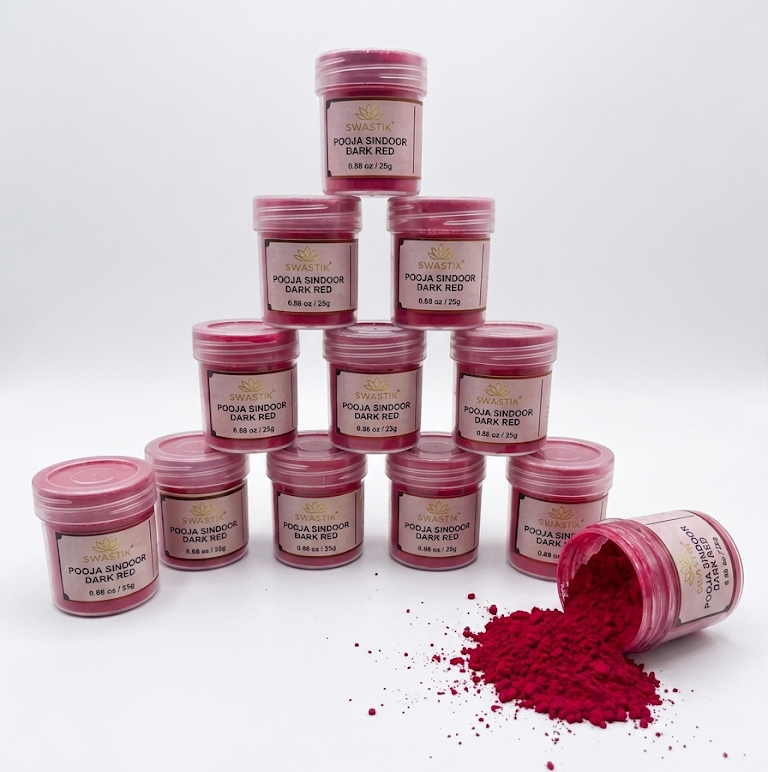 Swastik - Pooja Sindoor Dark Red Pack of 12 Net Wt: 10.5oz (300gm)
