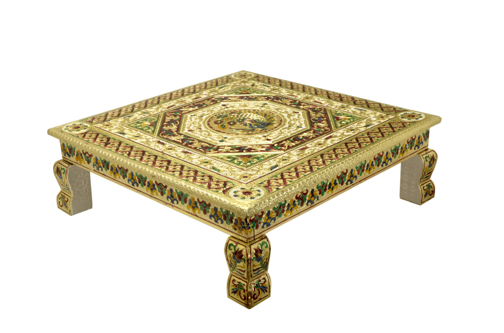 Meenakari Peacock Design Home Decor Puja Bajot Chowki 18 X 18 X 5 