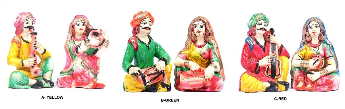 Handmade Clay Rajasthani Music Couple Medium Navarathri Golu Doll Handmade Clay Rajasthani Music Couple Medium Navarathri Golu Doll