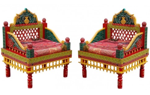 Indian Style Carved Rajasthani Chair Set (2 Pcs), HANDCRAFTED CHAIRS #24053 | Buy Online ...