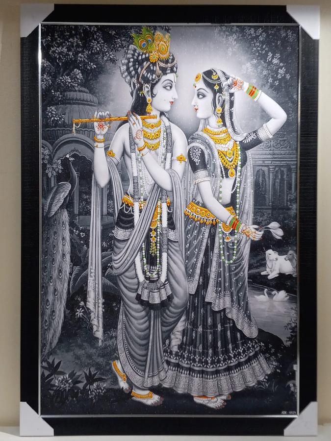 Beautiful Wooden Framed Canvas Print Picture of Radha Krishna # 5 - 23 x 33