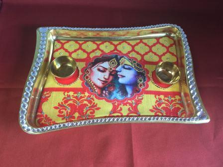 Rakhi Special : Aarti Pooja Thali w/ Two Rakhi, Gift Set