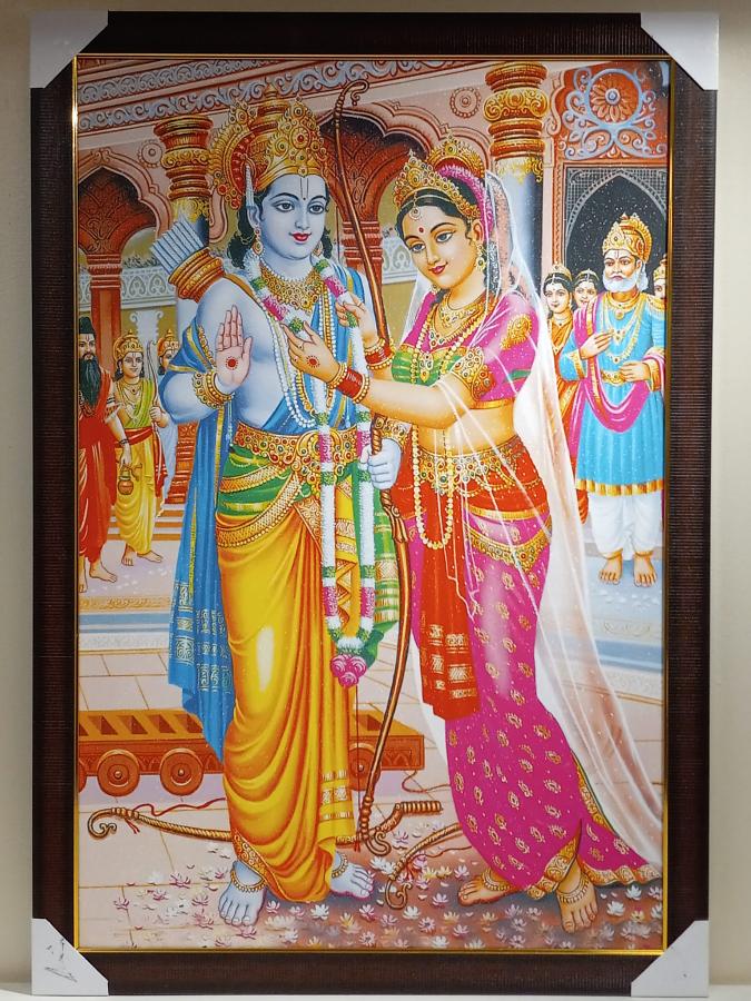 Beautiful Wooden Framed Canvas Print Picture of Ram Sita # 1 - 23 x 33"