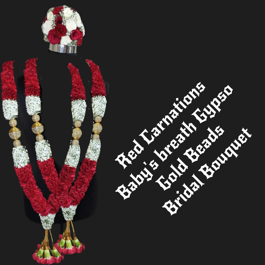 Fresh flower Red Carnations with baby's breath Gypso Indian Garland Fresh flower Red Carnations with baby's breath Gypso Indian Garland