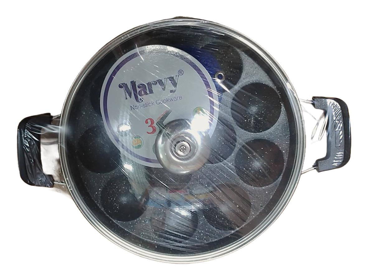 Appam Patra Paniyaram Non Stick Pan With Glass Lid (12 Mould) 10" Appam Patra Paniyaram Non Stick Pan With Glass Lid (12 Mould) 10"