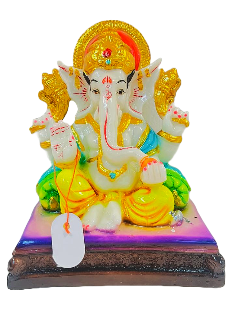 Beautiful n Colorful Fiber Medium Ganesh Statue - 7.25" # 56 Beautiful n Colorful Fiber Medium Ganesh Statue - 7.25" # 56