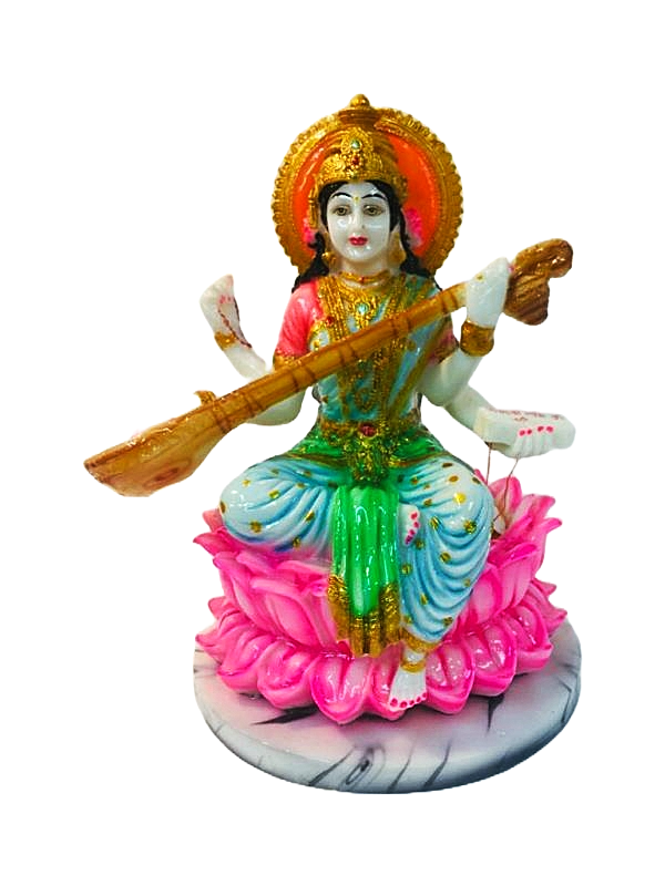 Beautiful n Colorful Statue of Hindu Goddess Maa Saraswati on Kamal - 18.5" Beautiful n Colorful Statue of Hindu Goddess Maa Saraswati on Kamal - 18.5"