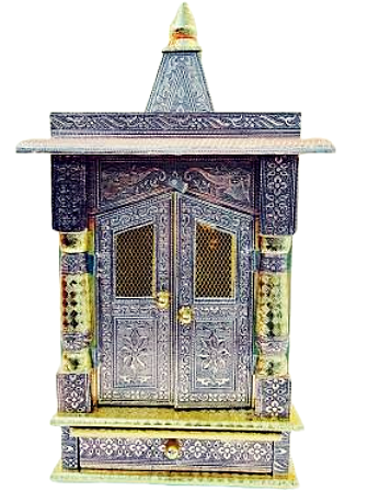 Traditional Aluminium Oxidised & Golden Plated Temple W/ Door - 20" Traditional Aluminium Oxidised & Golden Plated Temple W/ Door - 20"