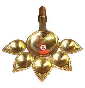 Brass Lamp w/ 5 Oil Wick (Panch Mukhi), Aarti Diya for Puja w/ Handle - 10" Brass Lamp w/ 5 Oil Wick (Panch Mukhi), Aarti Diya for Puja w/ Handle - 10"