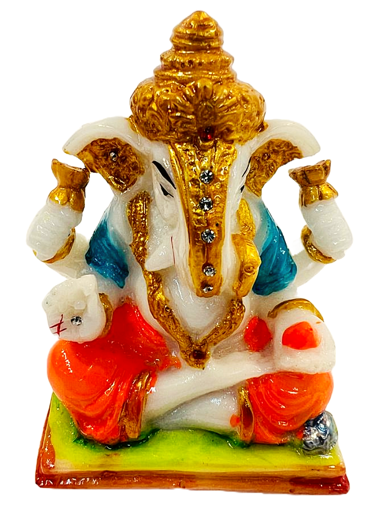 Beautiful n Colorful Fiber Very Small Ganesh Statue - 4" # 14