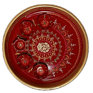 Red Aarti Thali with White Ganesha Design and Accessories-10.75" Red Aarti Thali with White Ganesha Design and Accessories-10.75"