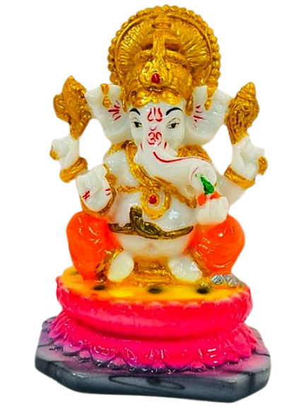 Beautiful n Colorful Fiber Small Ganesh Statue - 5.3" # 35