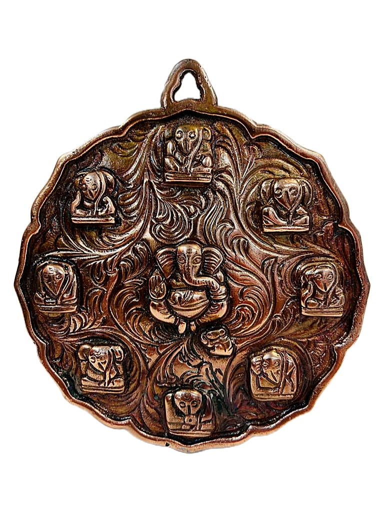 Black Metal Antique Wall Hanging Decor of Asht Ganeshji - 7.75" Height Black Metal Antique Wall Hanging Decor of Asht Ganeshji - 7.75" Height