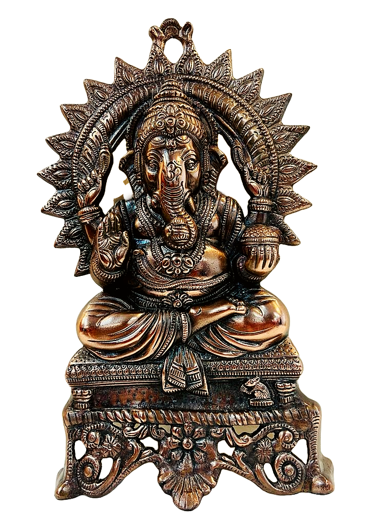 Black Metal Antique Wall Hanging Decor of Ganeshji on Bajot - 17" Black Metal Antique Wall Hanging Decor of Ganeshji on Bajot - 17"