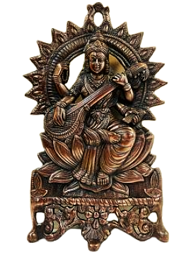 Black Metal Antique Wall Hanging Decor of Goddess Saraswati Mata - 17" Black Metal Antique Wall Hanging Decor of Goddess Saraswati Mata - 17"
