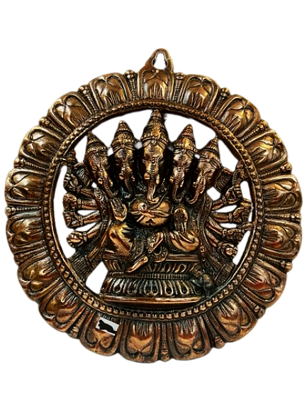 Black Metal Antique Wall Hanging Decor of Panch Ganeshji - 12" Height Black Metal Antique Wall Hanging Decor of Panch Ganeshji - 12" Height