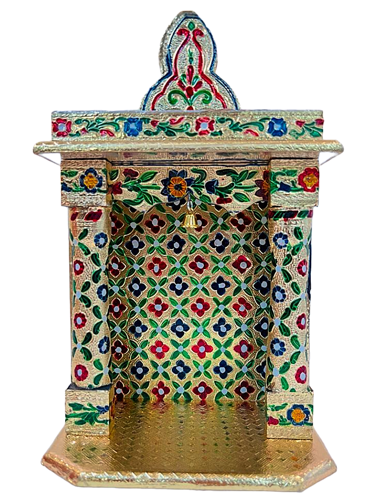 Traditional Golden Meenakari Plated Temple (Open) Small - 12" Traditional Golden Meenakari Plated Temple (Open) Small - 12"