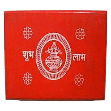 Red Printed Patala, w/ Shubh Labh & Kalash Print for Pooja