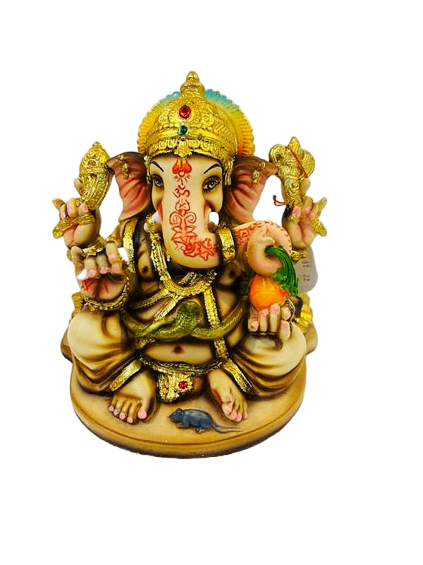 Beautiful Ganesh in Fiber W/Wooden Finish & Colorful Statue - 7" # 1 Beautiful Ganesh in Fiber W/Wooden Finish & Colorful Statue - 7" # 1