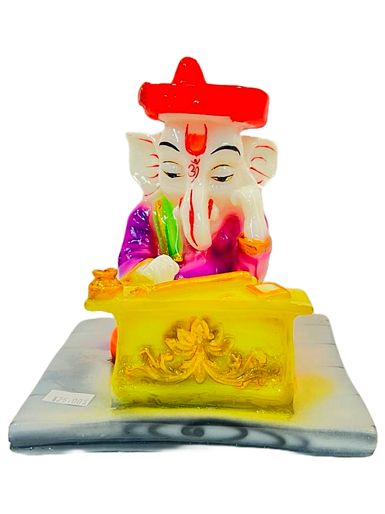 Beautiful n Colorful Fiber Small Ganesh Statue - 5.5" # 36
